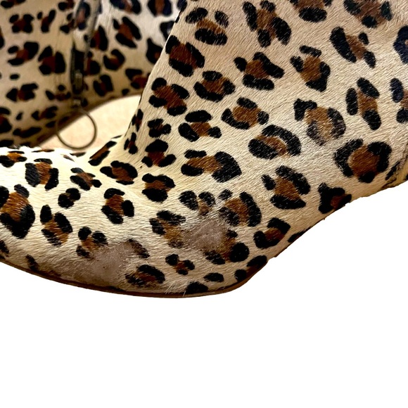 Leopard Print Leather Bootie Size 7 Boot Shoe Chunky Heel Calf Hair Animal - Picture 2 of 6